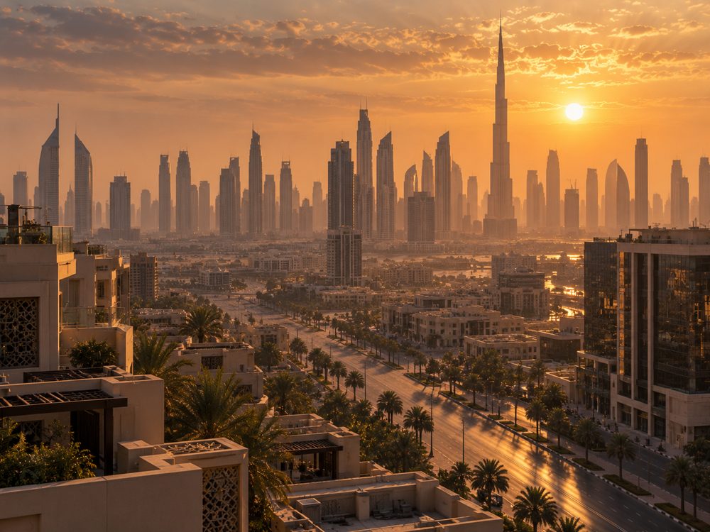 Gulf city skyline at golden hour