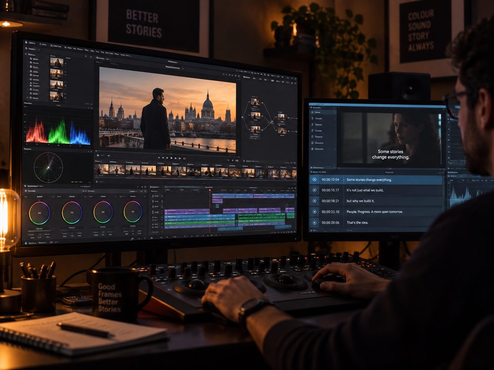An editing suite mid-session on a product explainer