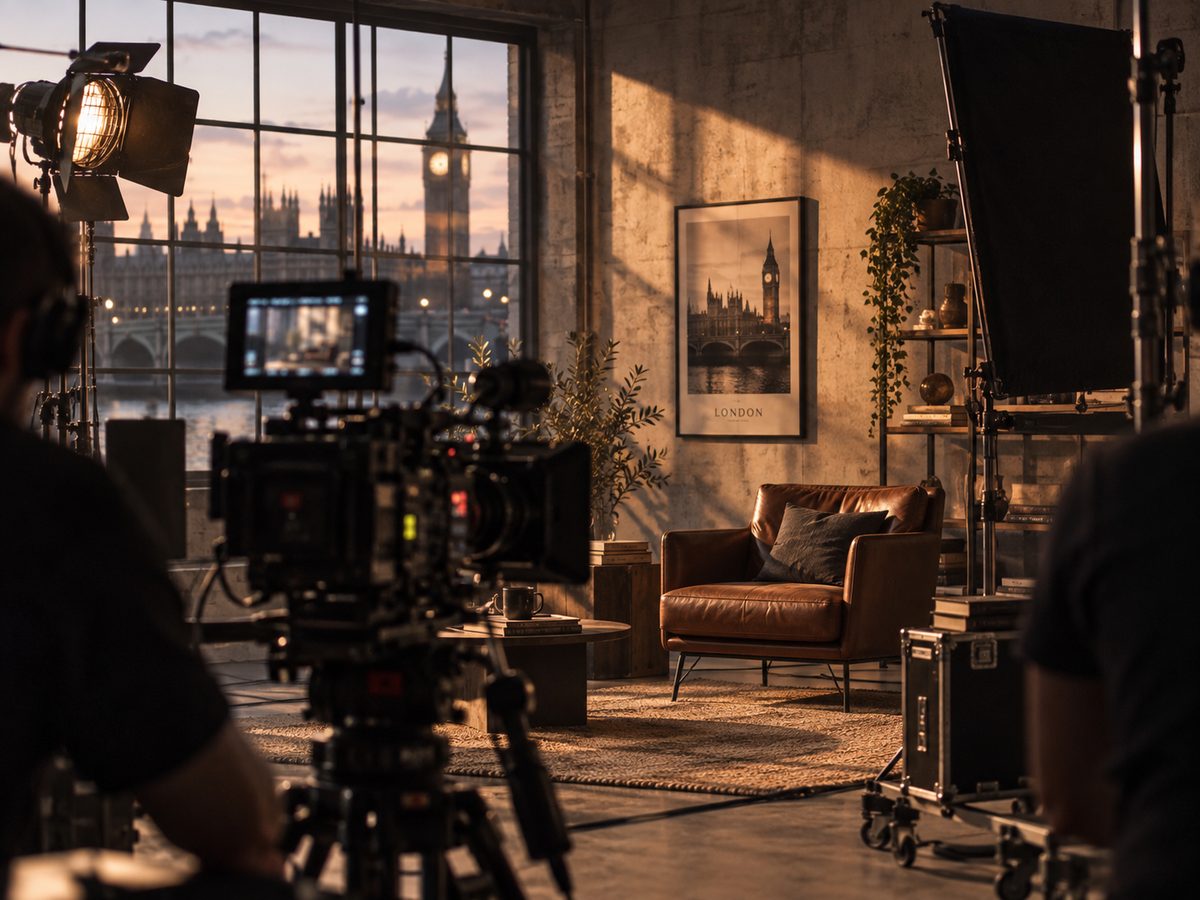 Camera and lighting set up for a campaign film shoot